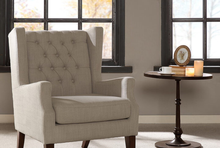 Maxwell Button Tufted Wing Chair in Linen From Madison Park