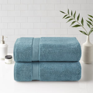 800gsm 100% Cotton Bath Sheet Antimicrobial 2 Piece Set in Aqua From Madison Park Signature