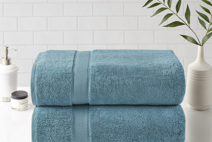 800gsm 100% Cotton Bath Sheet Antimicrobial 2 Piece Set in Aqua From Madison Park Signature