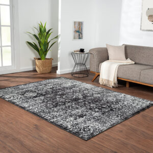 Chadwick Distressed Vintage Persian Woven Area Rug in Black/Cream From Madison Park