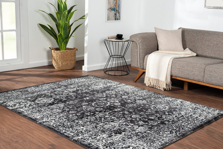 Chadwick Distressed Vintage Persian Woven Area Rug in Black/Cream From Madison Park