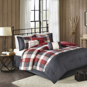 Ridge 7 Piece Herringbone Comforter Set in Red From Madison Park