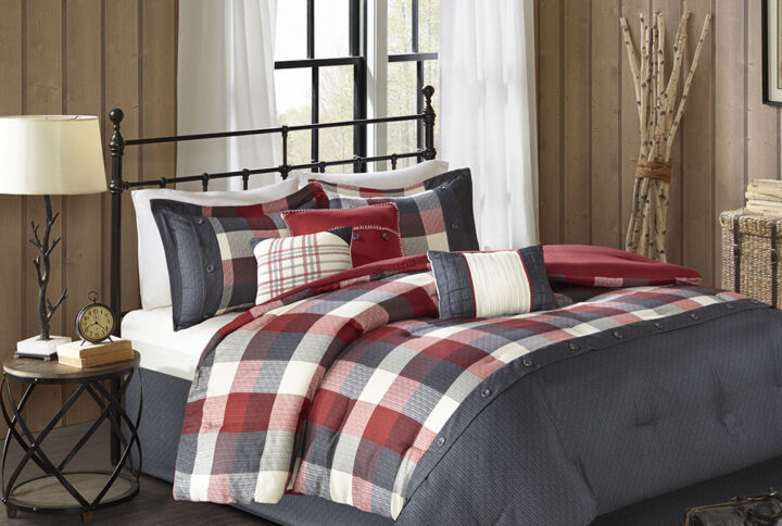 Ridge 7 Piece Herringbone Comforter Set in Red From Madison Park