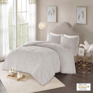 Laetitia 3-Piece Tufted Cotton Chenille Medallion Comforter Set in Grey From Madison Park