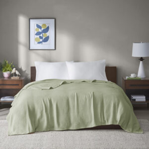 Freshspun Basketweave Cotton Blanket in Green From Madison Park