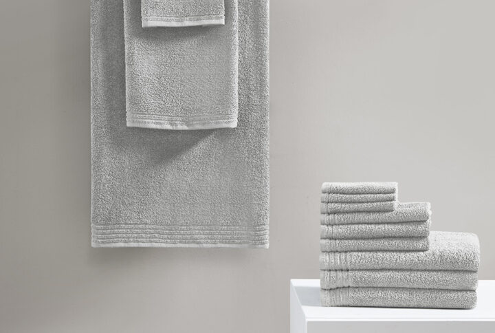 Big Bundle 100% Cotton Quick Dry 12 Piece Bath Towel Set in Silver From 510 Design