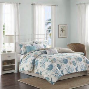 Pebble Beach 7 Piece Cotton Sateen Comforter Set in Aqua From Madison Park