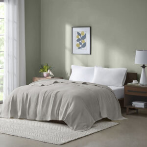 Freshspun Basketweave Cotton Blanket in Grey From Madison Park