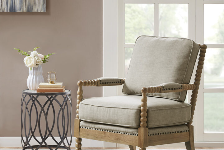 Donohue Accent Arm Chair in Light Grey/Camel Oak From Madison Park