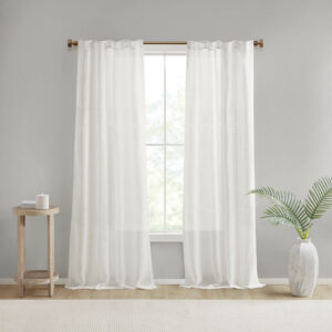 Aida Yarn Dye Sheer Curtain Panel Pair in White From Madison Park