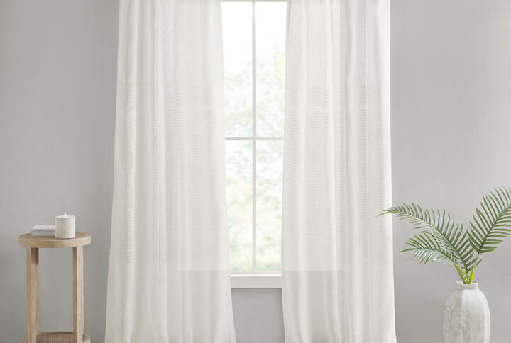 Aida Yarn Dye Sheer Curtain Panel Pair in White From Madison Park