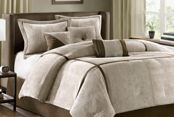 Dallas 7 Piece Micro Corduroy Comforter Set in Taupe From Madison Park