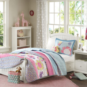 Crazy Daisy Reversible Quilt Set with Throw Pillow in Multi From Mi Zone Kids