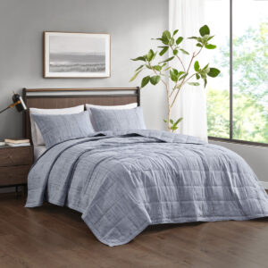 Guthrie 3 Piece Striated Cationic Dyed Oversized Quilt Set in Blue From Beautyrest