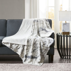 Sachi Oversized Faux Fur Throw in Grey From Madison Park