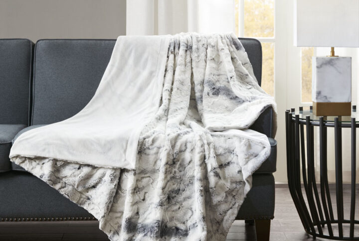 Sachi Oversized Faux Fur Throw in Grey From Madison Park