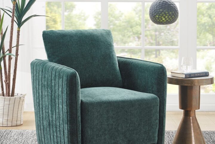 Kaley Upholstered 360 Degree Swivel Chair in Green From Madison Park