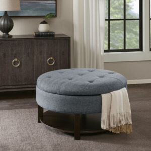 Miller Round Storage Ottoman in Denim/Brown From Madison Park