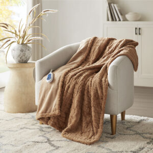 Zuri Oversized Faux Fur Heated Throw in Brown Texture From Beautyrest