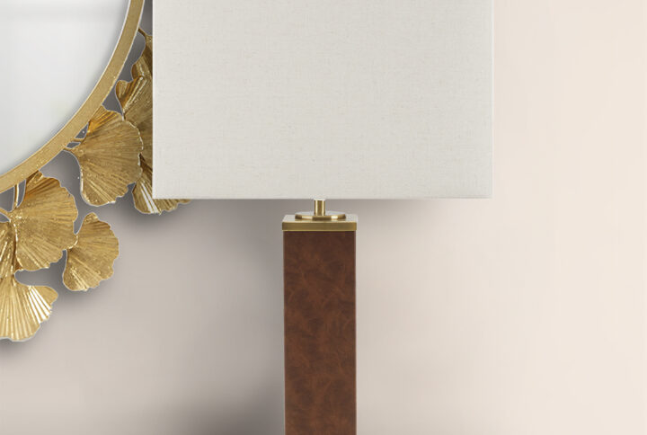 Hawley Faux Leather Table Lamp in Gold/Brown From Martha Stewart