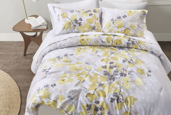 Alexis Comforter Set with Bed Sheets in Yellow From Madison Park Essentials