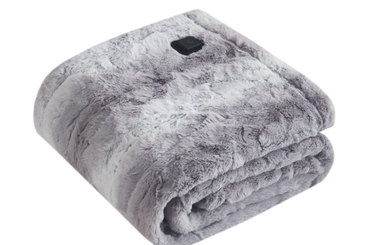 Zuri Faux Fur Heated Wrap with Built-in Controller in Grey From Beautyrest