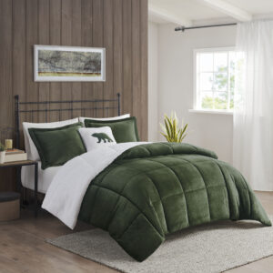 Alton Plush to Sherpa Down Alternative Comforter Set in Green/Ivory From Woolrich