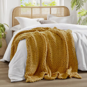 Chunky Double Knit Hand Made Chunky Double Knit Throw Blanket in Yellow From Madison Park