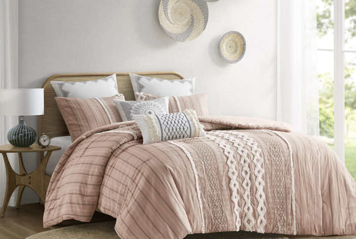 Imani Cotton Printed Comforter Set with Chenille in Blush From INK+IVY