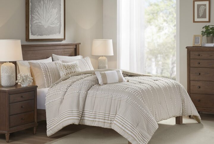 Anslee 3 Piece Cotton Yarn Dyed Comforter Set in Taupe From Harbor House