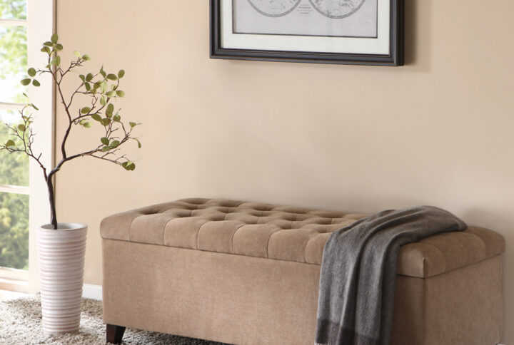 Shandra Tufted Top Soft Close Storage Bench in Sand From Madison Park