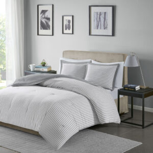 Hayden Reversible Yarn Dyed Stripe Down Alternative Comforter Set in Grey From Madison Park Essentials