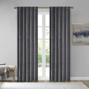 Colt Room Darkening Metallic Printed Poly Velvet Rod Pocket/Back Tab Window Panel Pair in Charcoal From 510 Design