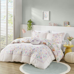 Lulu Floral Reversible Cotton Duvet Cover Set with Throw Pillow in Purple From Urban Habitat Kids