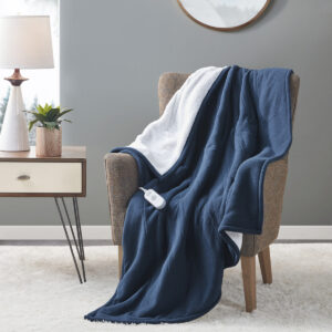 Fleece to Sherpa Heated Throw in Blue From Serta