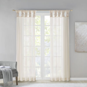 Ceres Twisted Tab Voile Sheer Window Pair in Ivory From Madison Park