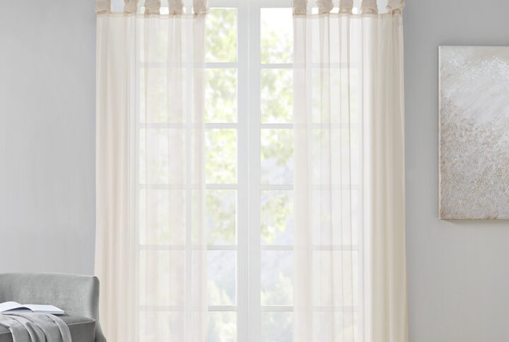 Ceres Twisted Tab Voile Sheer Window Pair in Ivory From Madison Park