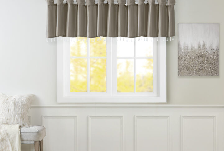 Emilia Lightweight Faux Silk Valance With Beads in Pewter From Madison Park