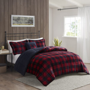 Alton Plush to Sherpa Down Alternative Comforter Set in Red/Black Buffalo Check From Woolrich