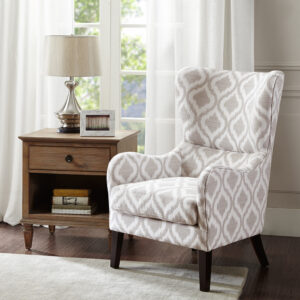 Arianna Swoop Wing Chair in Grey/White From Madison Park