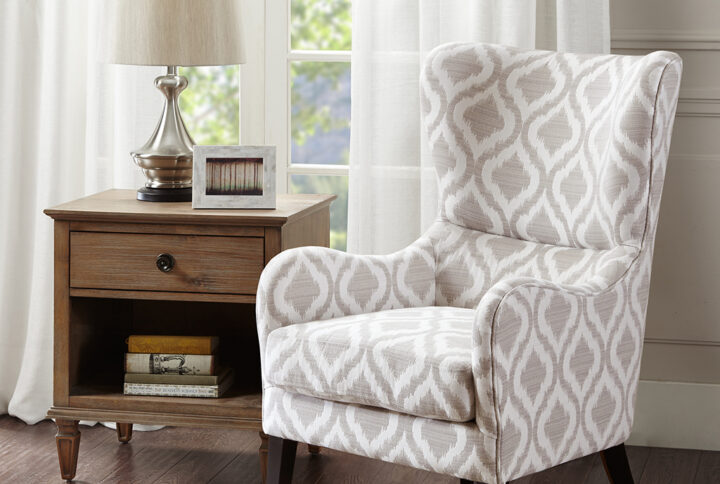 Arianna Swoop Wing Chair in Grey/White From Madison Park