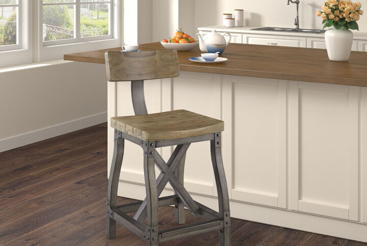 Lancaster Counter Stool with Back in Oak/Silver From INK+IVY