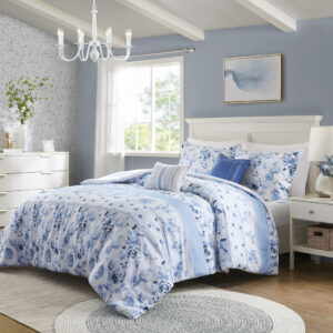 Christa Floral Striped Comforter Set in Blue From Intelligent Design