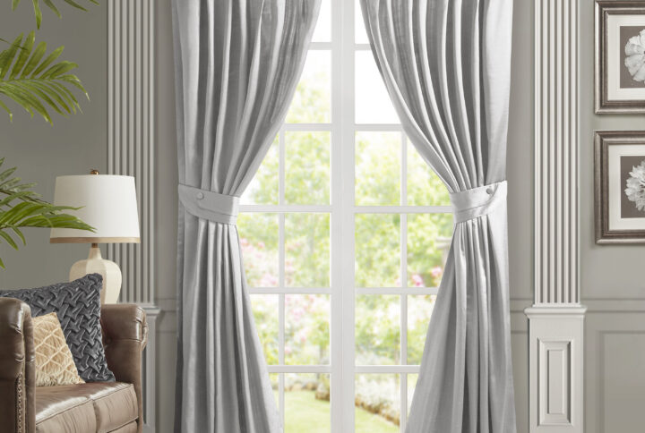 Avignon Pleat Curtain Panel with Tieback (Single) in Silver From Croscill Classics