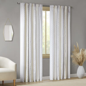 Ebby 2pk Poly Printed Curtain Panel with Tufted Stripe in White/Taupe From INK+IVY