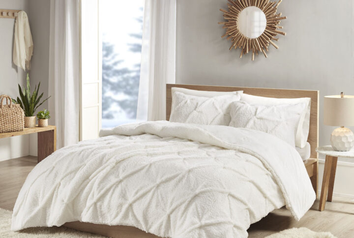 Addison Pintuck Sherpa Down Alternative Comforter Set in Ivory From True North by Sleep Philosophy