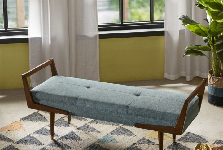 Boomerang Bench in Blue/Pecan From INK+IVY