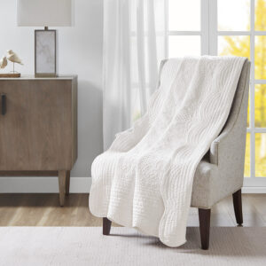 Tuscany Oversized Quilted Throw with Scalloped Edges in White From Madison Park