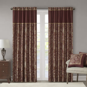 Aubrey Jacquard Curtain Panel Pair in Burgundy From Madison Park