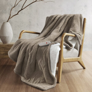 Amira Dream Soft Heated Throw in Brown From Sharper Image